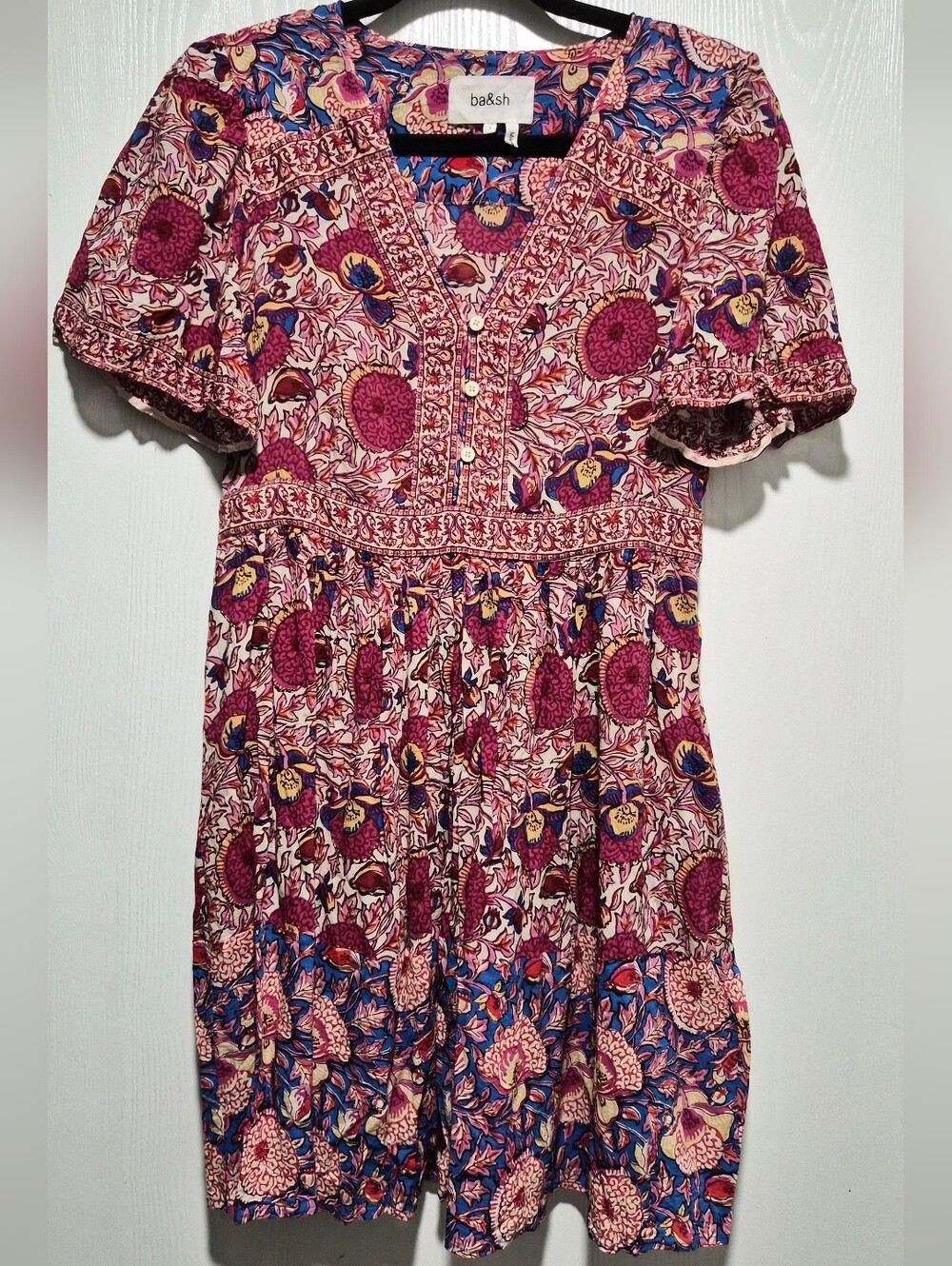 Ba&Sh Valia Floral Bohemian V-Neck Mini Dress Size Small - Picture 3 of 11